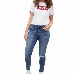 Levi’s 711 Ankle Skinny Jeans Blue Raw Hem Size 29